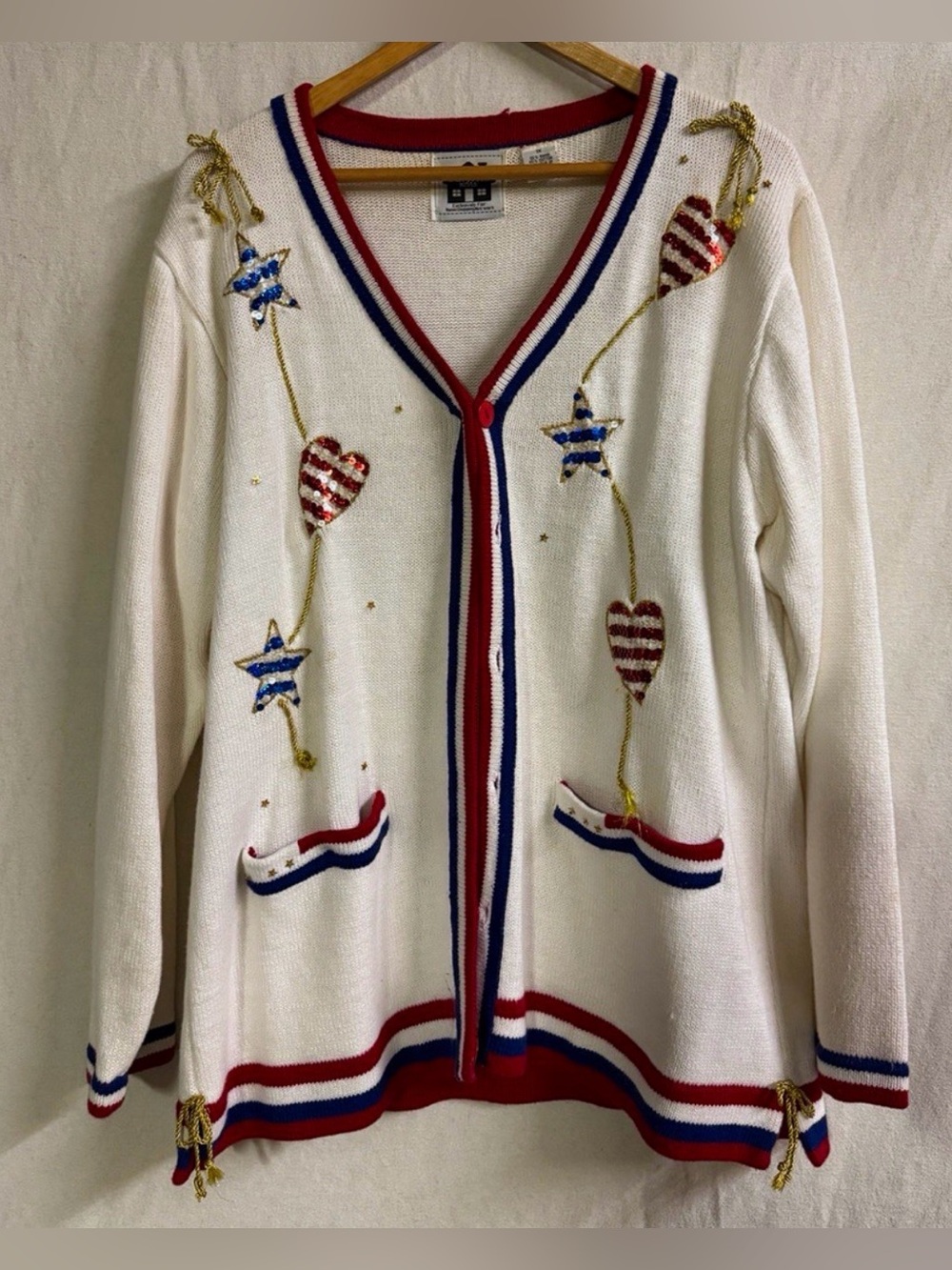 Storybook Knits America the Beautiful Cardigan 1X Patriotic Sequin Sweater